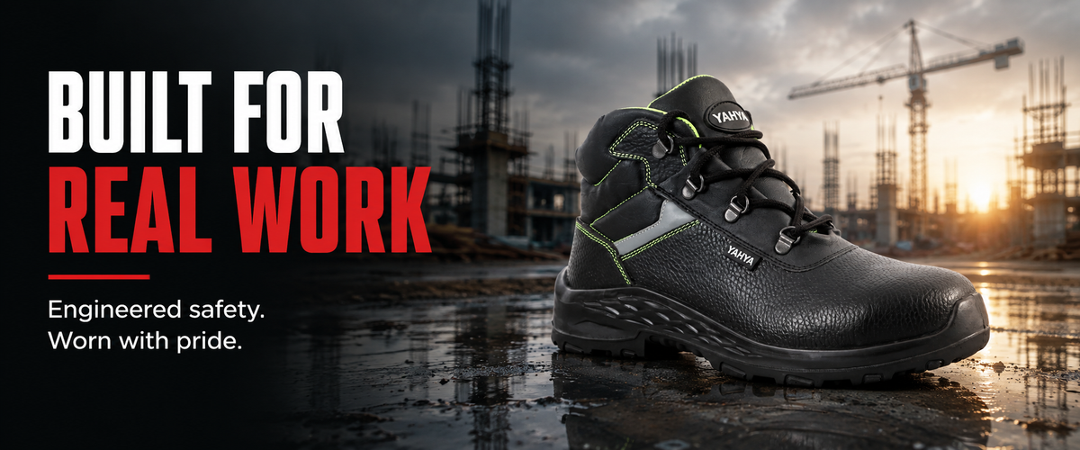 Safety without compromise. YAHYA safety boot with 200J steel toe, slip resistant and built to last.